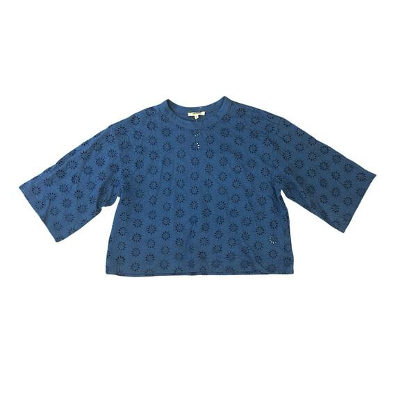 NWT Madewell Embroidered Wide-Sleeve Boxy Tee Sunfaded Blue Size XS - Picture 2 of 5
